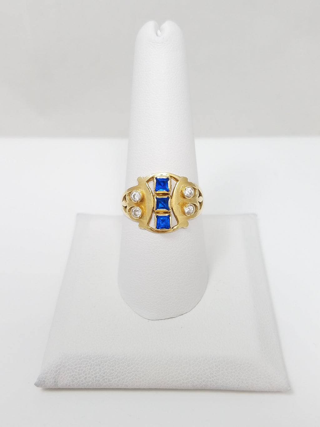 Retro Vintage 14k Yellow Gold Cubic Zirconia Fancy Ring