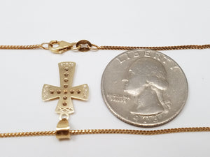 Petite 18" 10k Yellow Gold Cubic Zirconia Cross Pendant Necklace