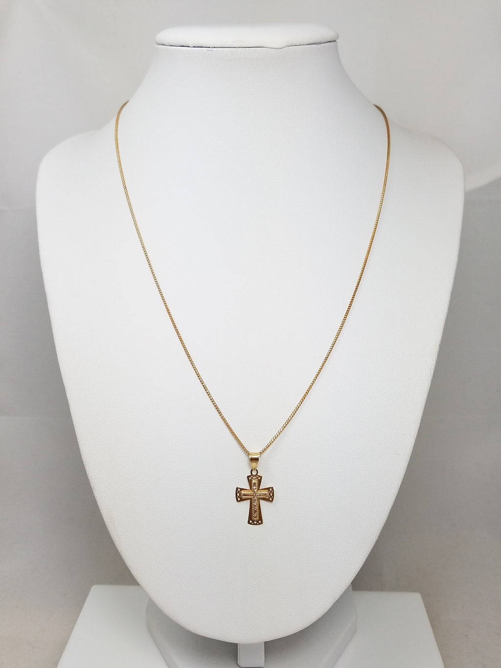 Petite 18" 10k Yellow Gold Cubic Zirconia Cross Pendant Necklace