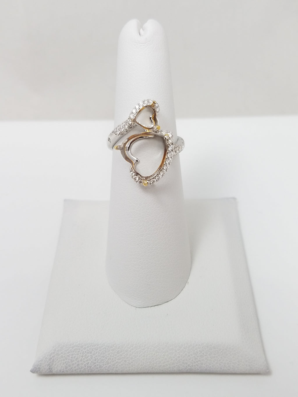 Precious 18k White Gold Natural Diamond Double Heart Ring Mount