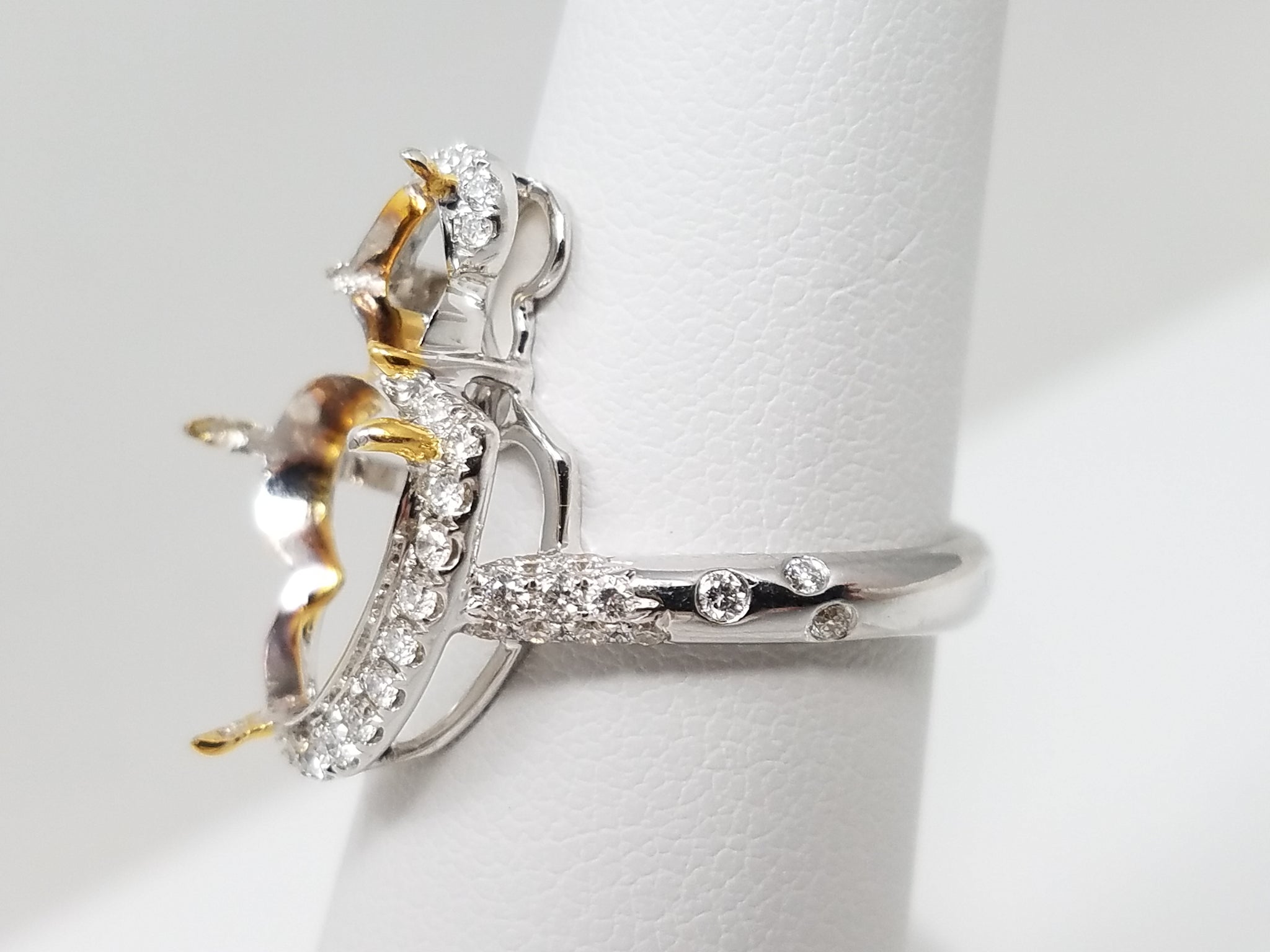 Precious 18k White Gold Natural Diamond Double Heart Ring Mount