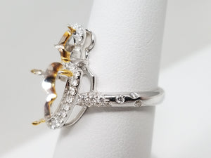 Precious 18k White Gold Natural Diamond Double Heart Ring Mount
