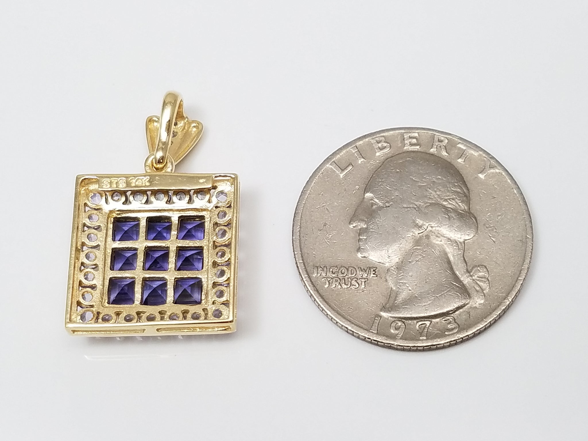 Awesome 14k Natural Iolite and Diamond Pendant