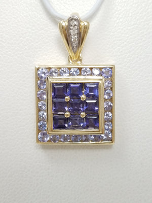 Awesome 14k Natural Iolite and Diamond Pendant