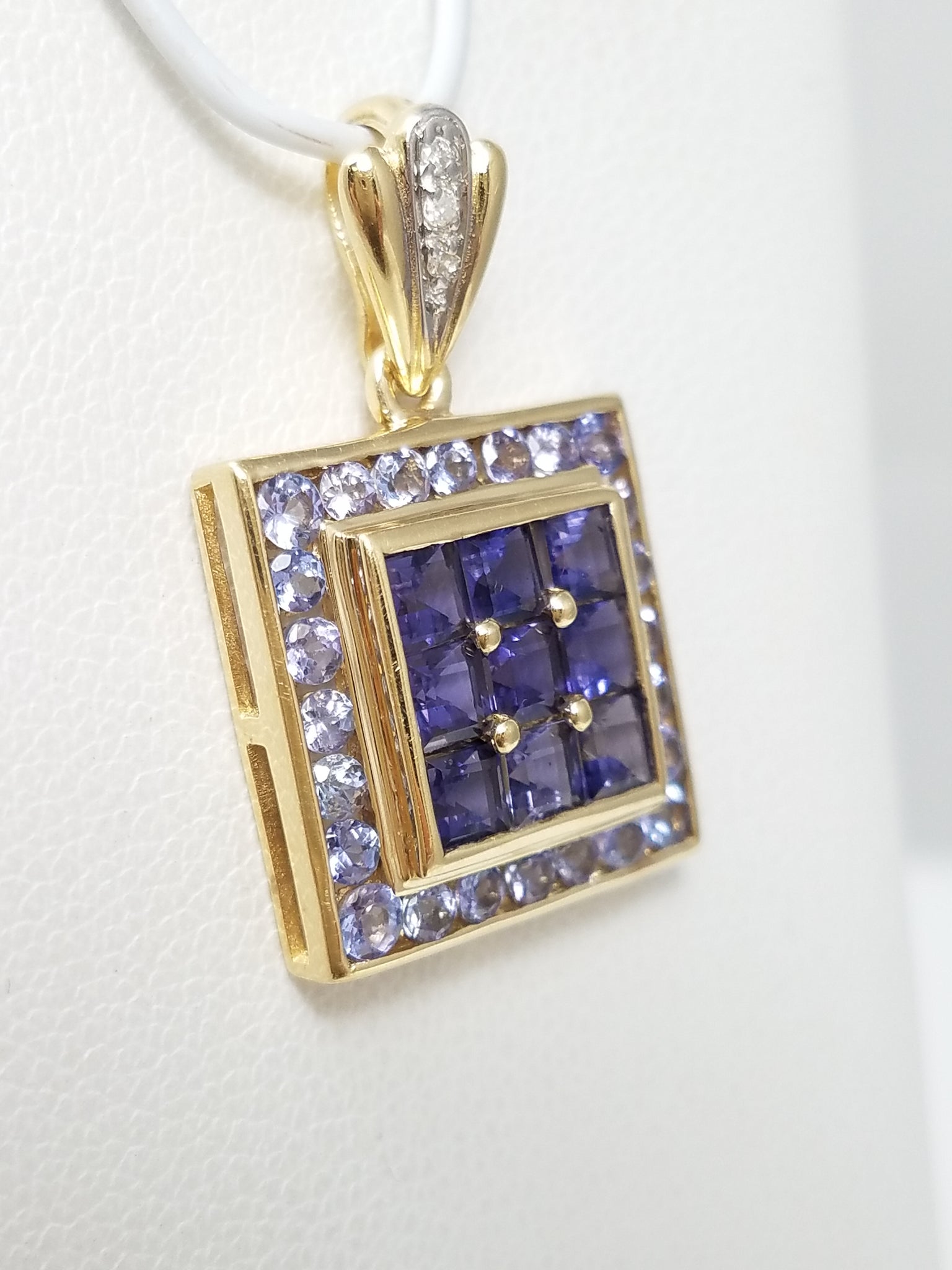 Awesome 14k Natural Iolite and Diamond Pendant