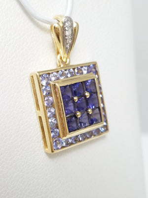 Awesome 14k Natural Iolite and Diamond Pendant