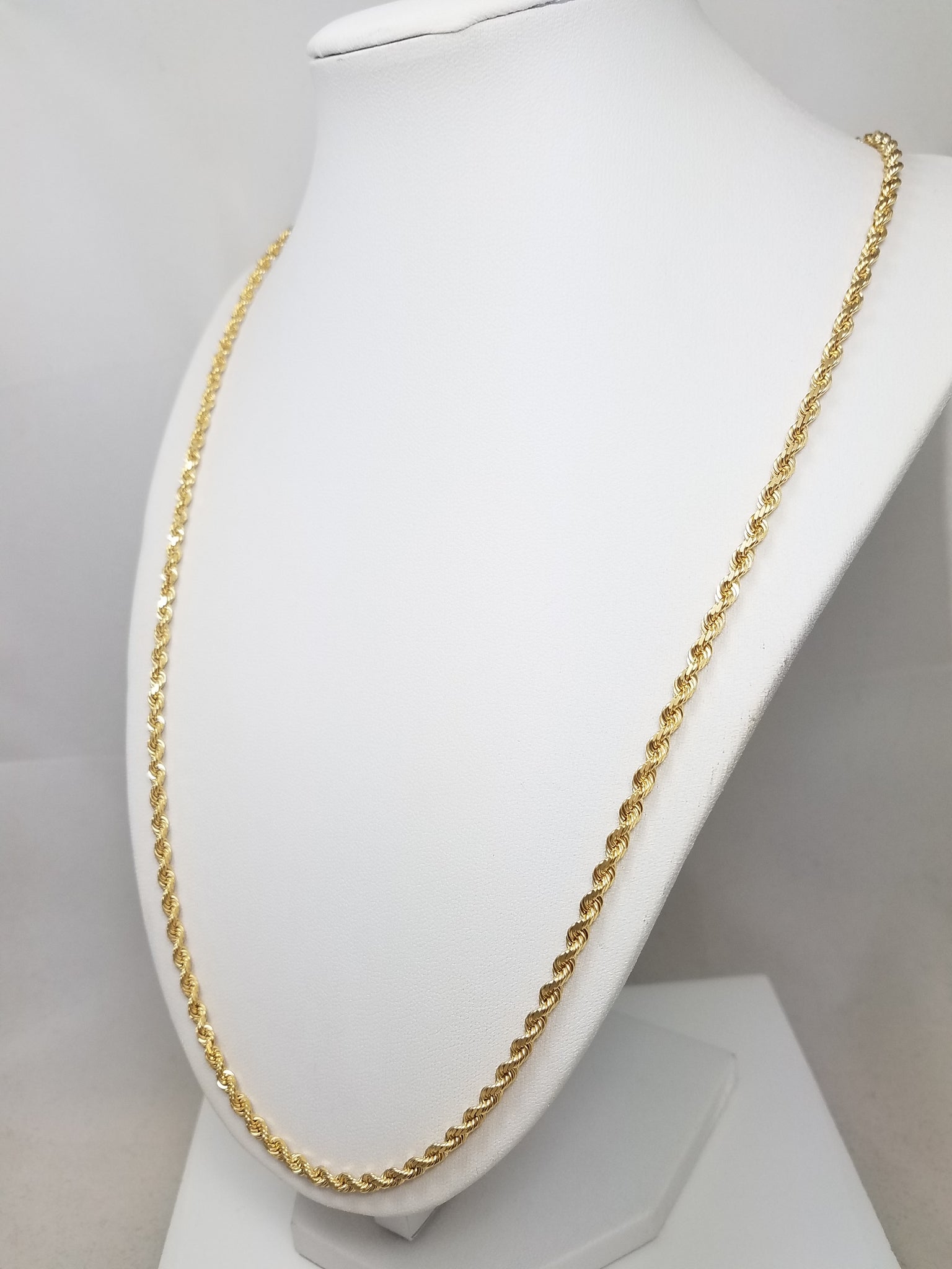 14k Yellow Gold Diamond Cut Solid Rope 3.2mm/24" Necklace