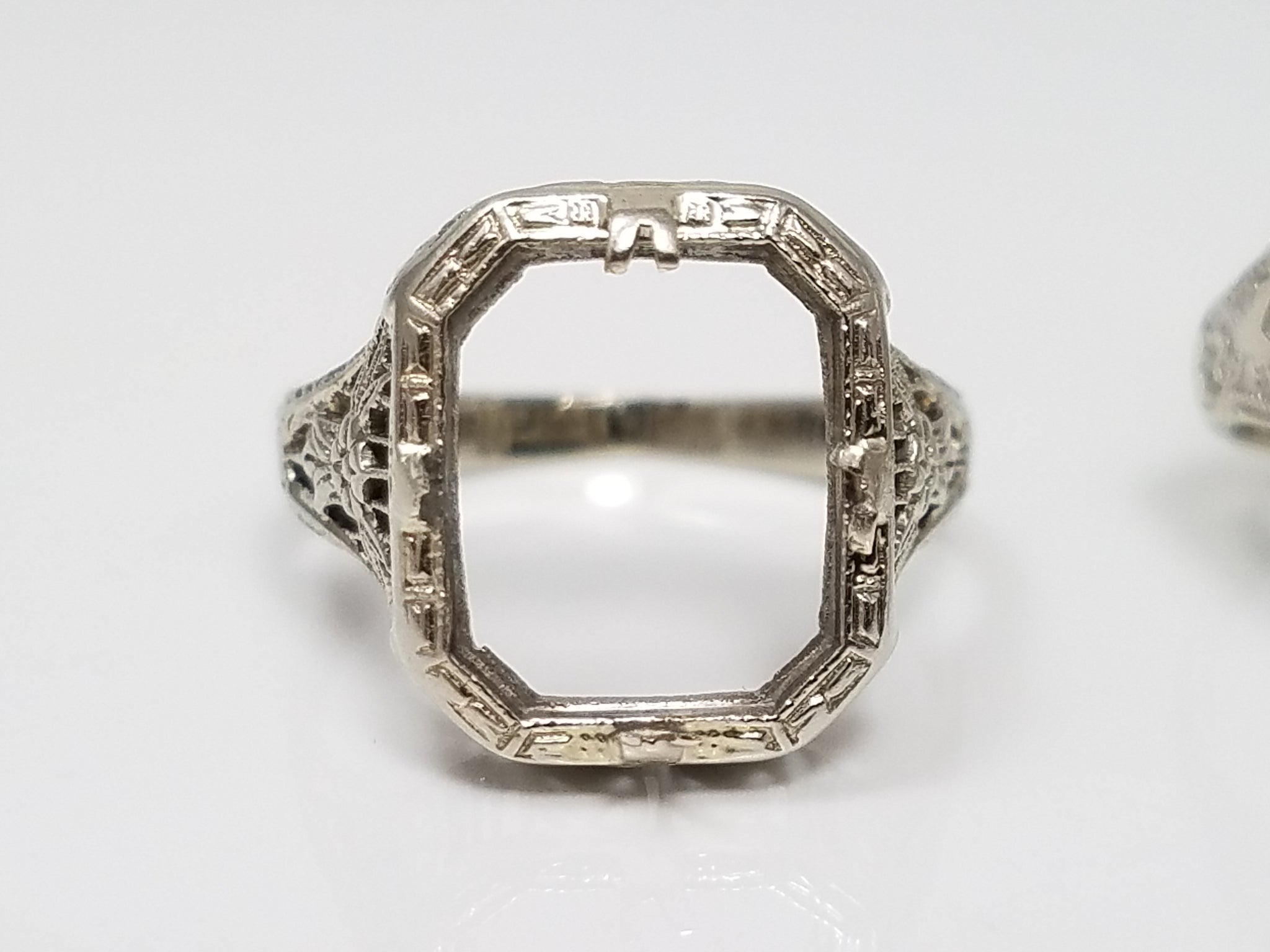 Three fantastic 14k White Gold 1930's Art Deco Filigree Ring Mounts To Restore