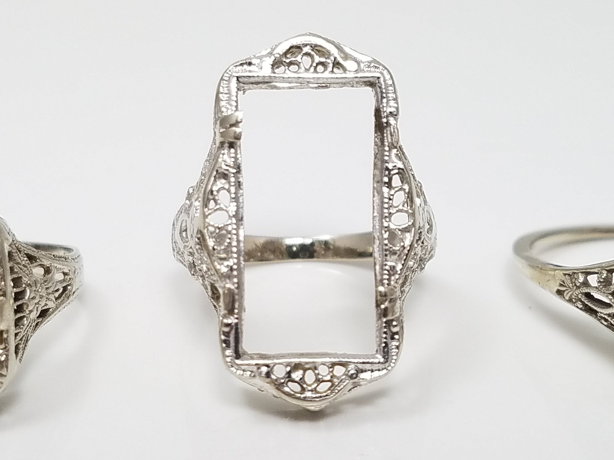 Three fantastic 14k White Gold 1930's Art Deco Filigree Ring Mounts To Restore