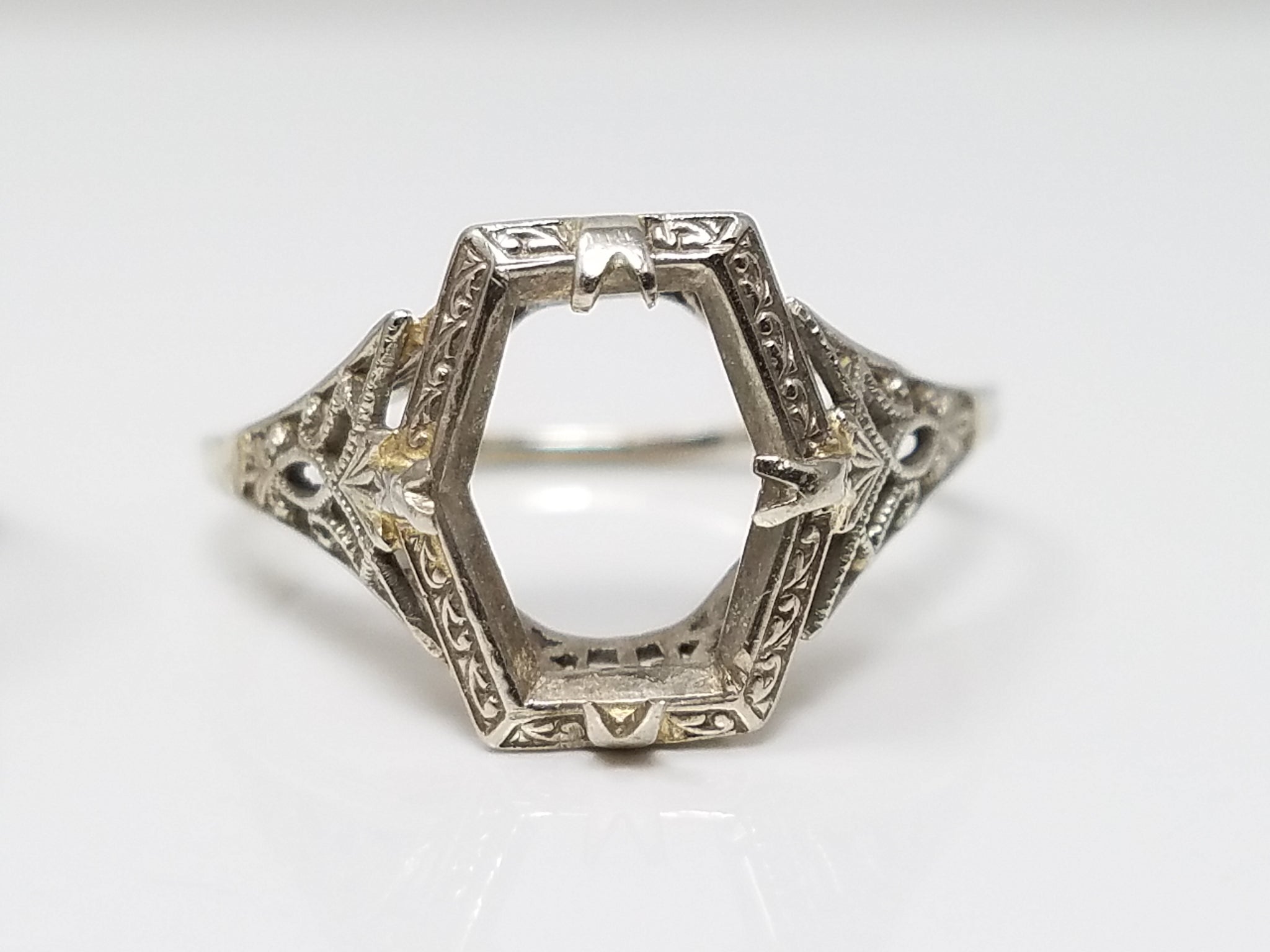 Three fantastic 14k White Gold 1930's Art Deco Filigree Ring Mounts To Restore