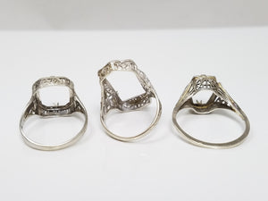 Three fantastic 14k White Gold 1930's Art Deco Filigree Ring Mounts To Restore