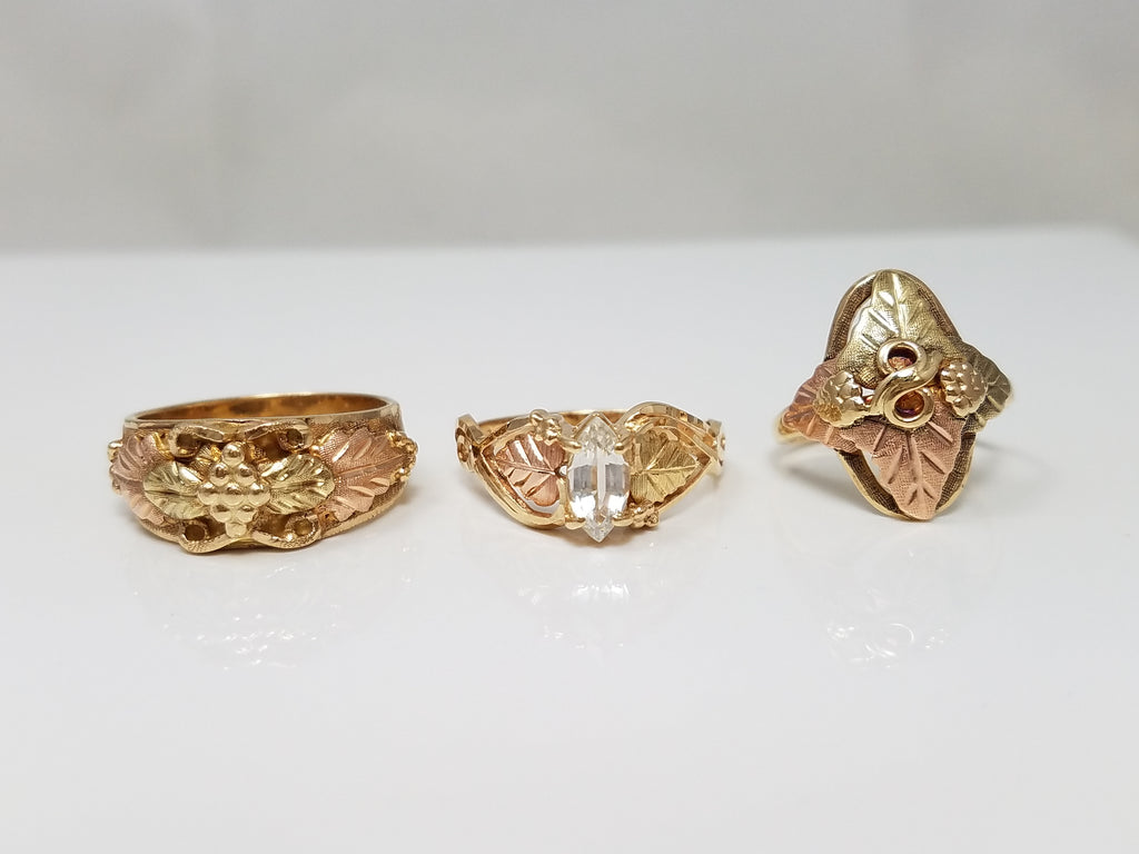 Three Colorful Black Hills Gold 10k Tri Color Gold Natural Blue Topaz Ring Lot