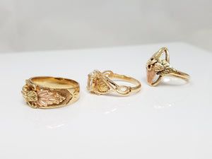 Three Colorful Black Hills Gold 10k Tri Color Gold Natural Blue Topaz Ring Lot