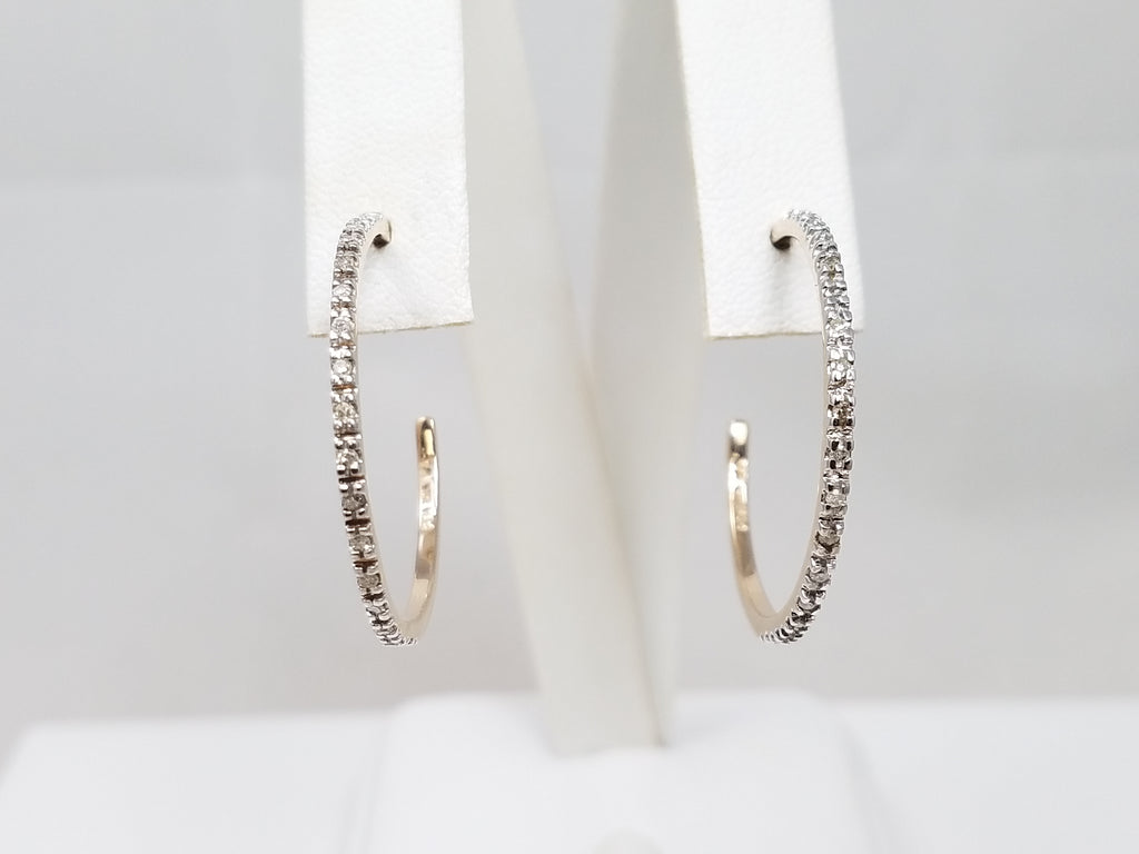 Dashing 10k Two Tone Gold Natural Diamond Hoop Earrings