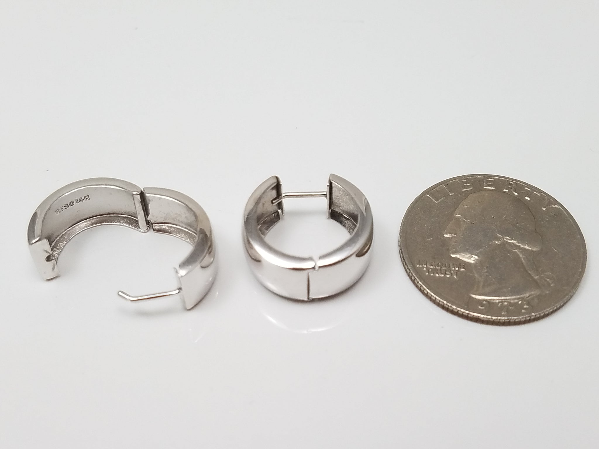 Bold 14k White Gold Wide Huggie Hoop Earrings