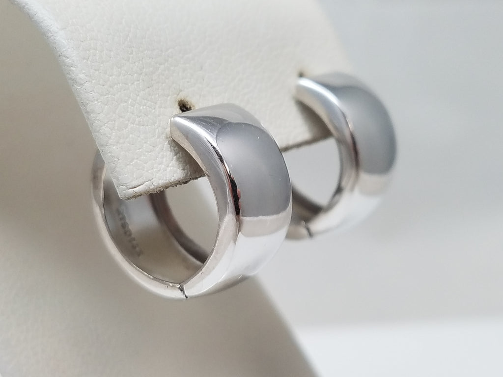 Bold 14k White Gold Wide Huggie Hoop Earrings