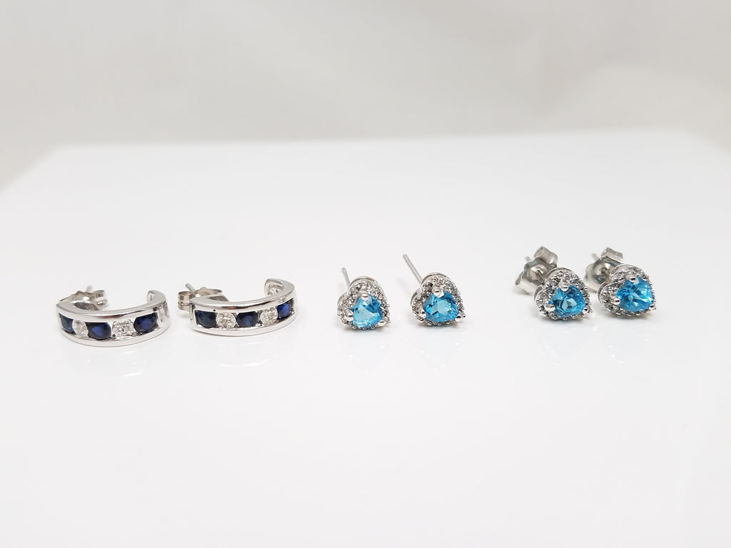 Attractive New 10k Blue/White Topaz and Sapphire Earring Lot