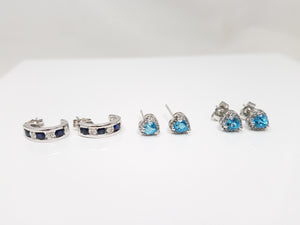 Attractive New 10k Blue/White Topaz and Sapphire Earring Lot
