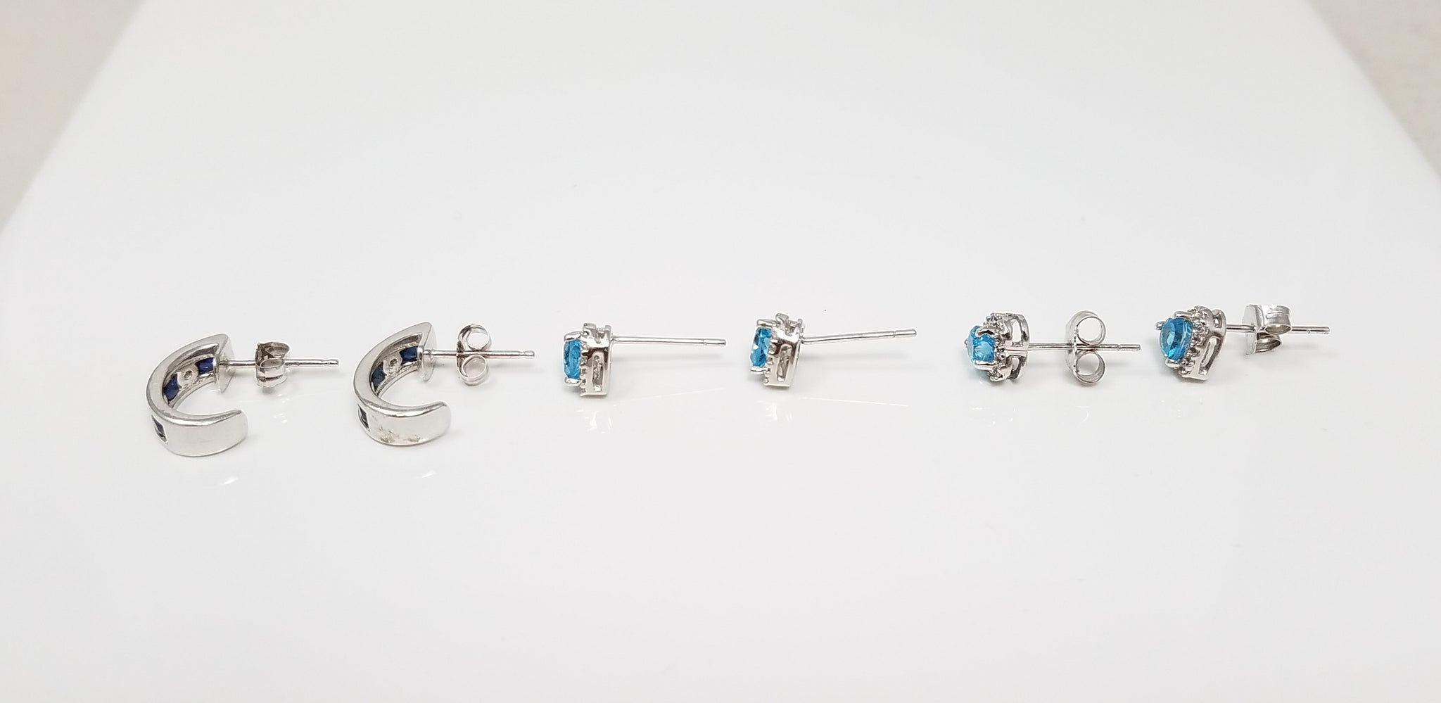 Attractive New 10k Blue/White Topaz and Sapphire Earring Lot