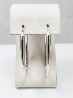 Fabulous 14k White Gold Elongated Hollow Hoop Earrings