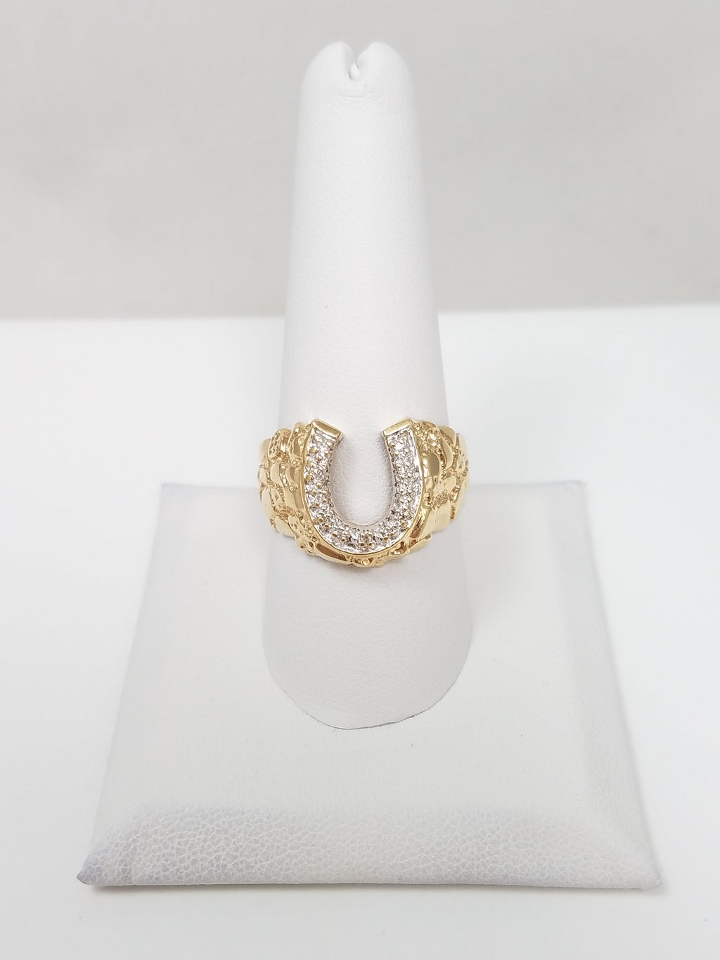 Amazing 10k Yellow Gold Natural Diamond Nugget Horseshoe Ring