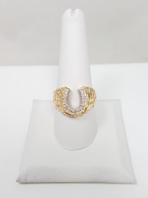 Amazing 10k Yellow Gold Natural Diamond Nugget Horseshoe Ring
