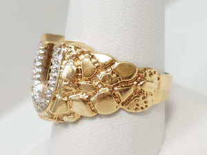 Amazing 10k Yellow Gold Natural Diamond Nugget Horseshoe Ring