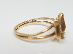 Cute 14k Yellow Gold Tiger Eye Diamond Butterfly Ring