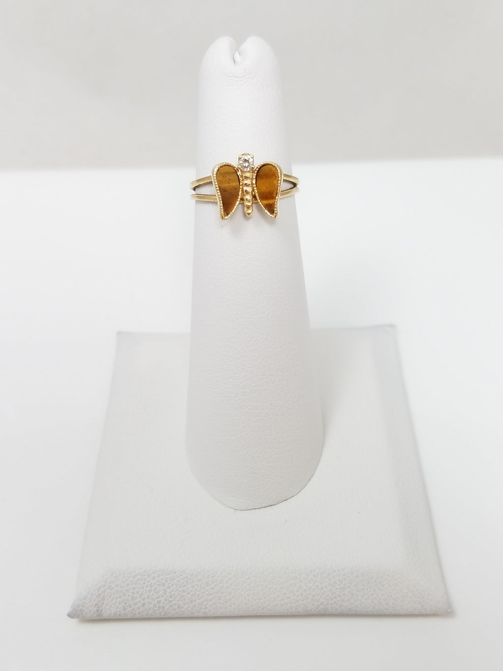 Cute 14k Yellow Gold Tiger Eye Diamond Butterfly Ring