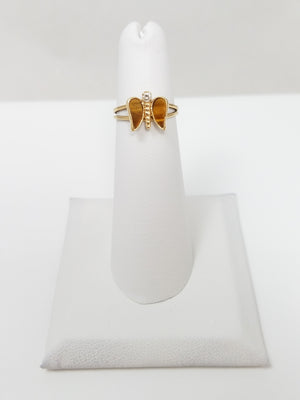 Cute 14k Yellow Gold Tiger Eye Diamond Butterfly Ring