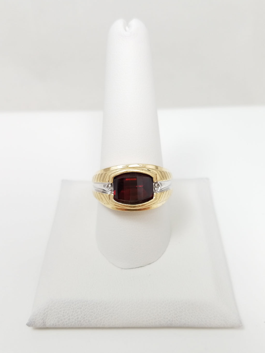 Dapper Men's 10k Two Tone Gold Natural Garnet Ring