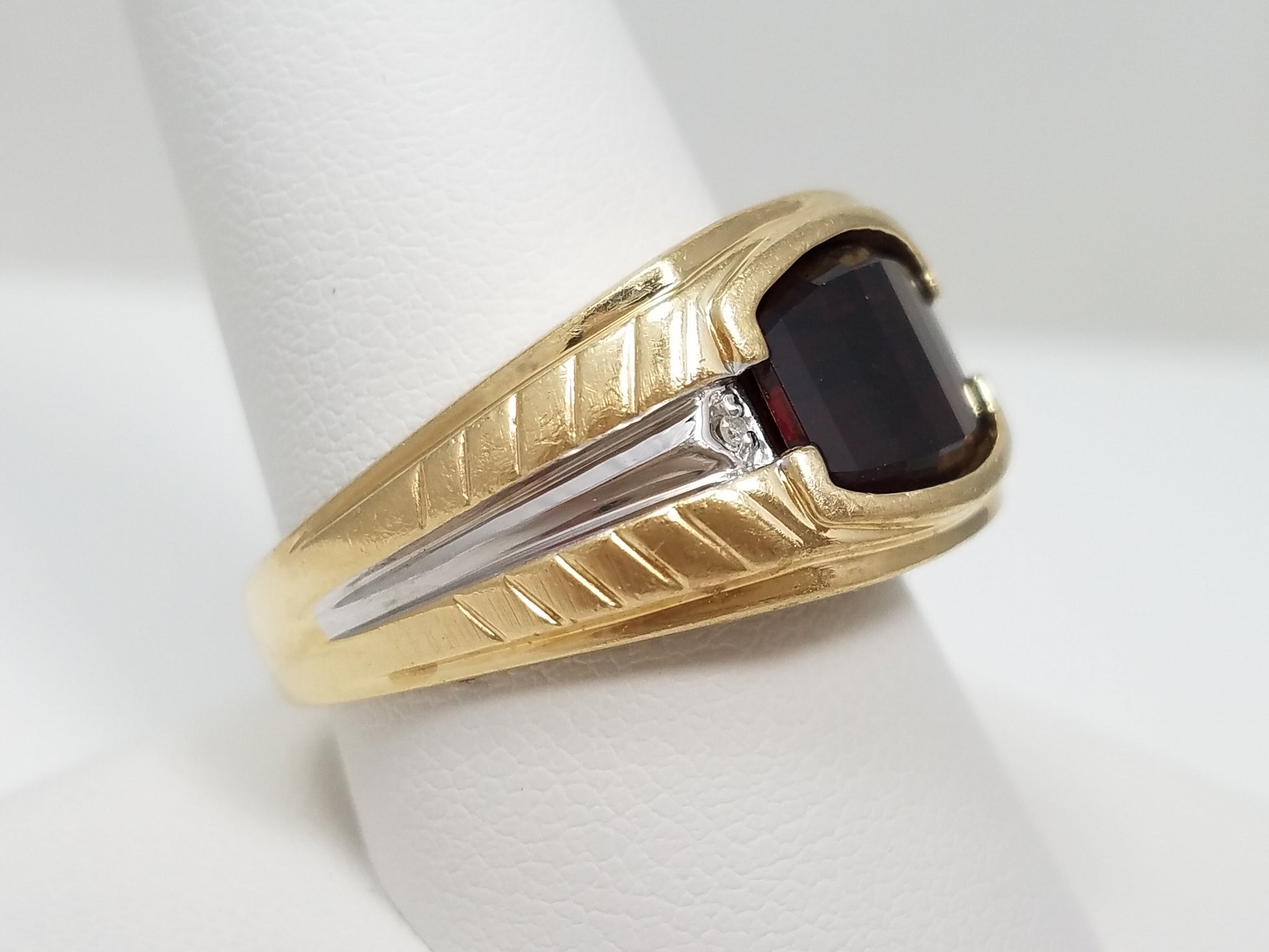 Dapper Men's 10k Two Tone Gold Natural Garnet Ring