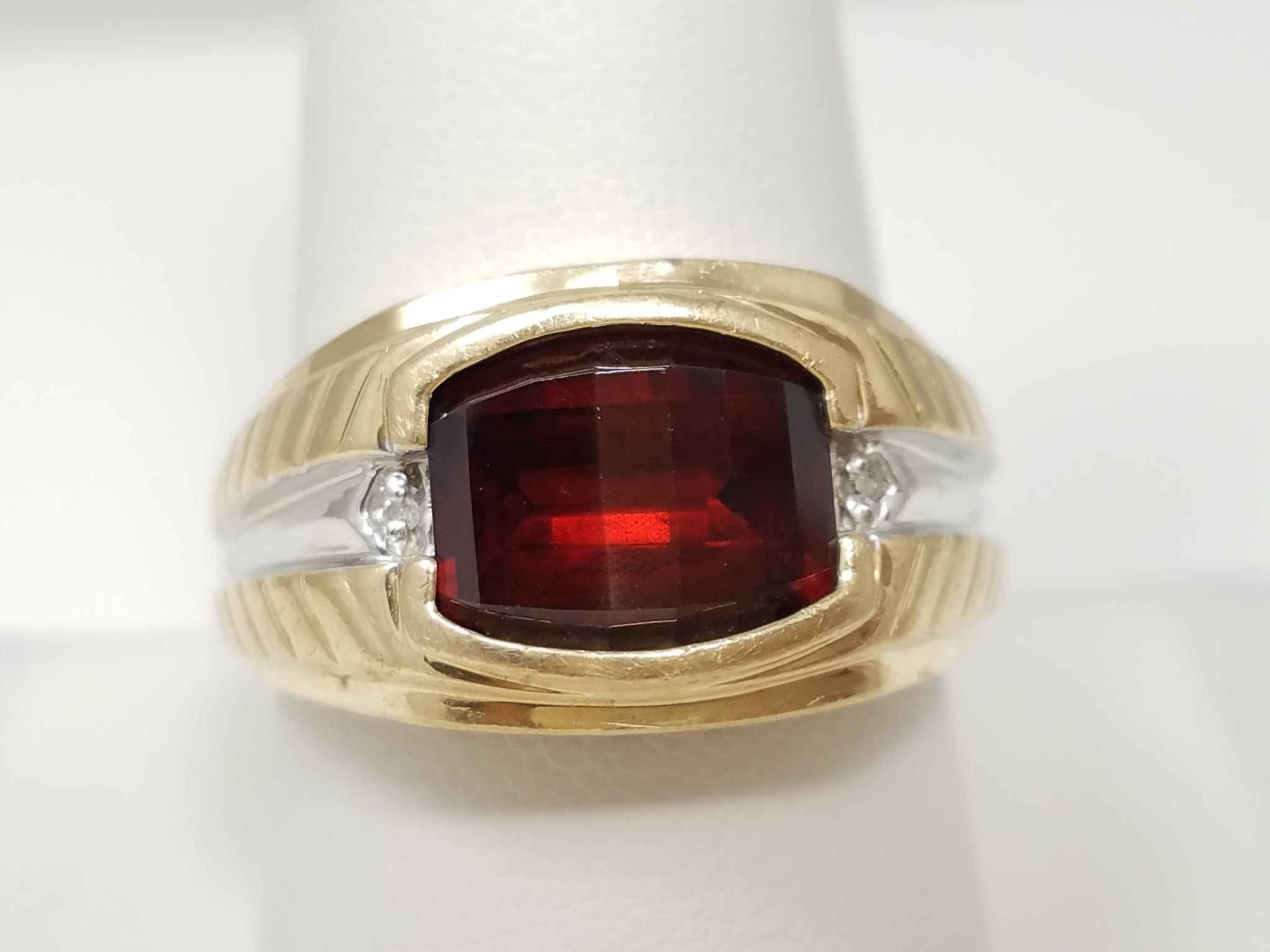 Dapper Men's 10k Two Tone Gold Natural Garnet Ring