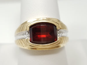 Dapper Men's 10k Two Tone Gold Natural Garnet Ring
