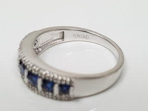 Glamorous 10k White Gold Natural Sapphire Diamond Ring Band