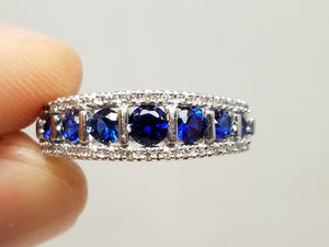 Glamorous 10k White Gold Natural Sapphire Diamond Ring Band
