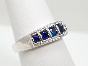Glamorous 10k White Gold Natural Sapphire Diamond Ring Band