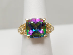 Mysterious 14k Yellow Gold Natural Mystic Topaz Ring