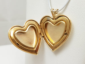 Precious 14k Yellow Gold Etched Heart Locket Pendant