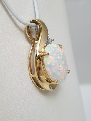 Colorful 10k Yellow Gold Lab Created Opal Natural Diamond Pendant