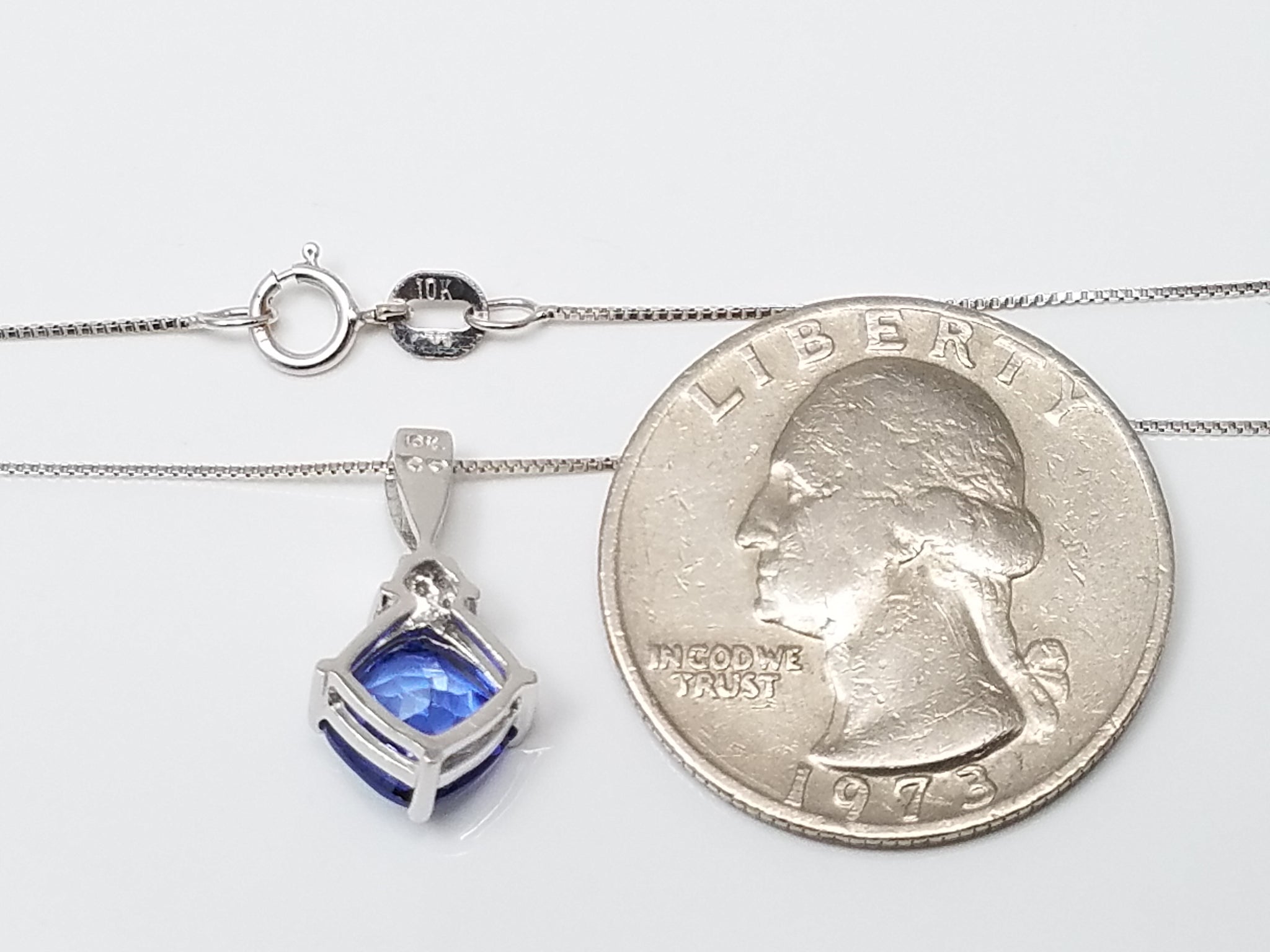 Elegant 20" 10k White Gold Lab Grown Sapphire Natural Diamond Pendant Necklace