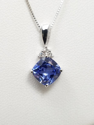 Elegant 20" 10k White Gold Lab Grown Sapphire Natural Diamond Pendant Necklace