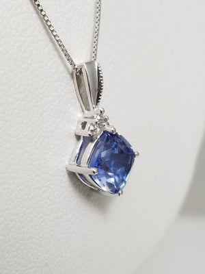 Elegant 20" 10k White Gold Lab Grown Sapphire Natural Diamond Pendant Necklace