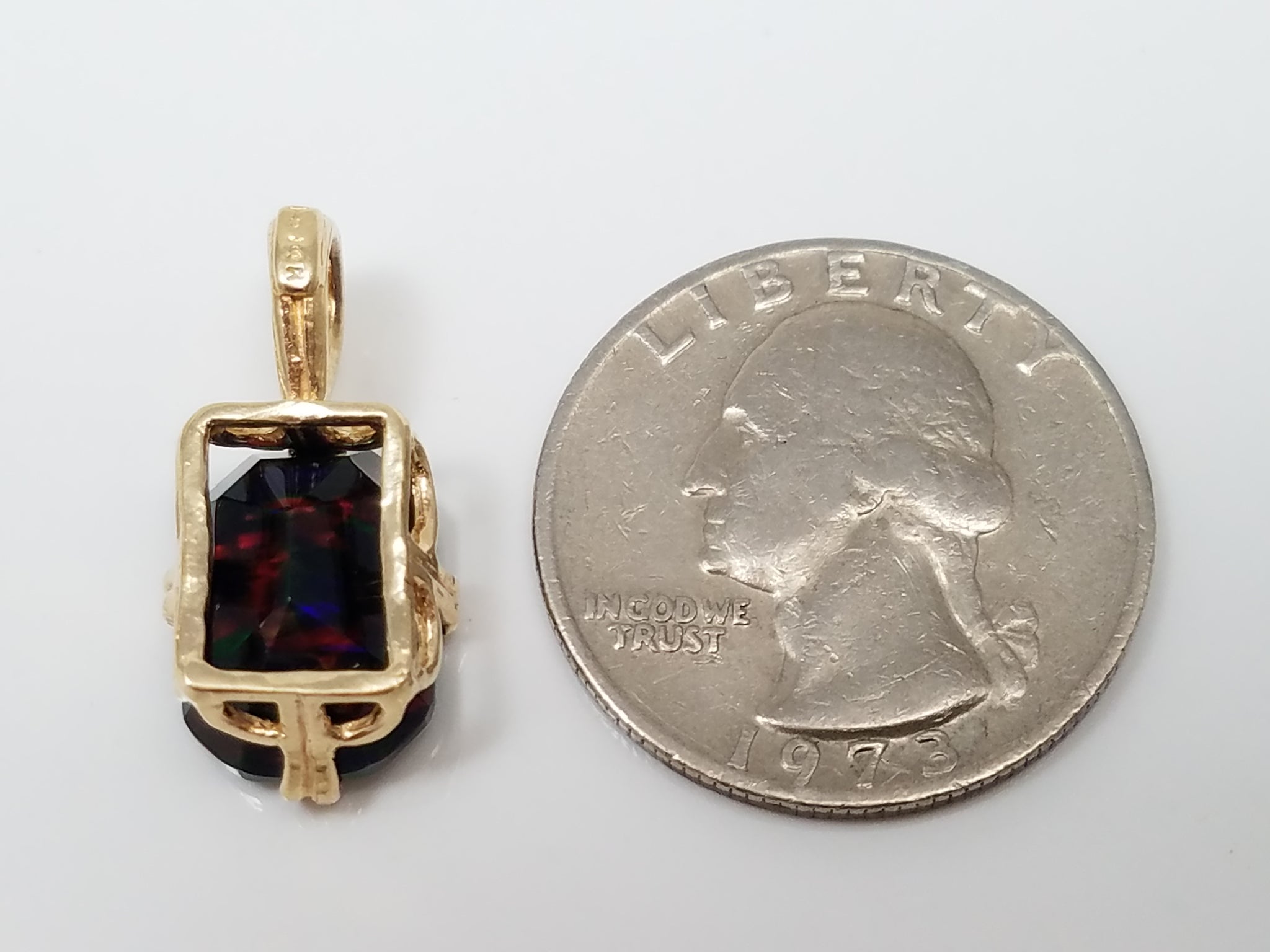 Bold Lab Black Opal 14k Yellow Gold Pendant