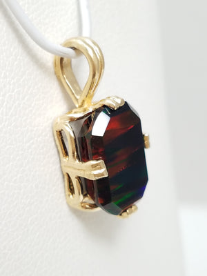 Bold Lab Black Opal 14k Yellow Gold Pendant