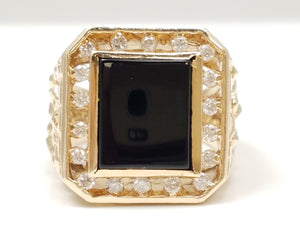 Studly 14k Yellow Gold Natural Onyx Diamond Men's Nugget Ring