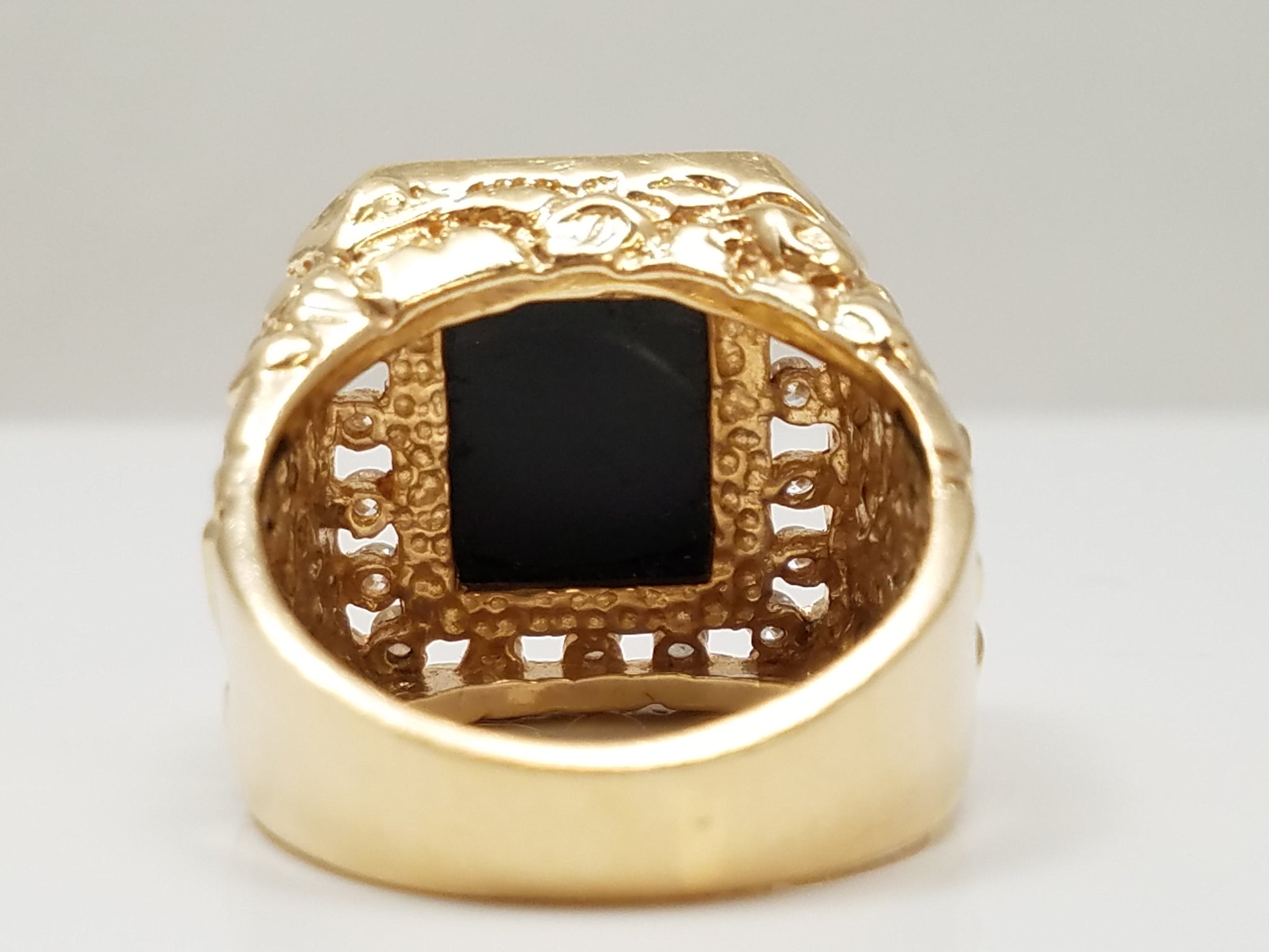 Studly 14k Yellow Gold Natural Onyx Diamond Men's Nugget Ring