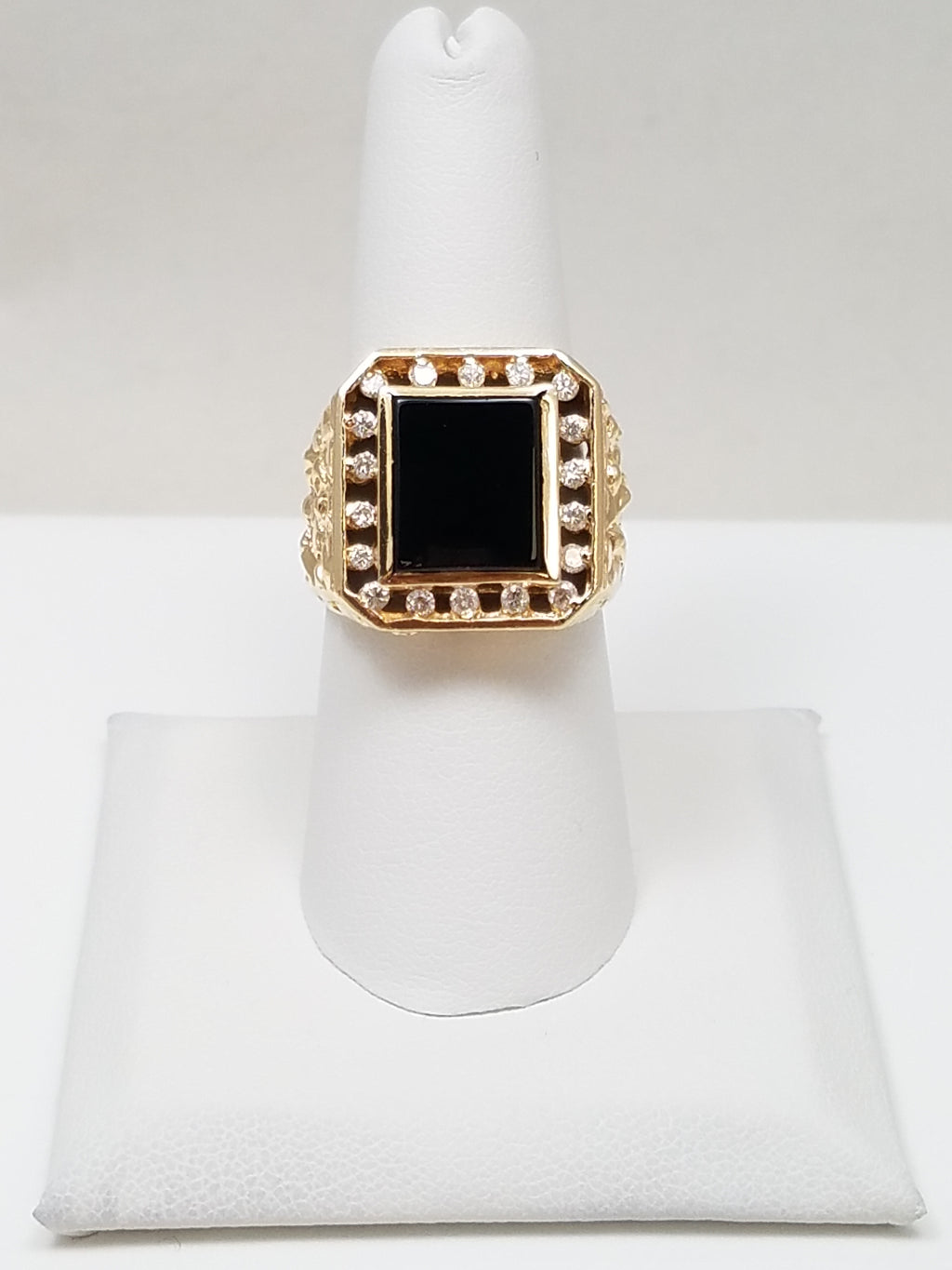 Studly 14k Yellow Gold Natural Onyx Diamond Men's Nugget Ring