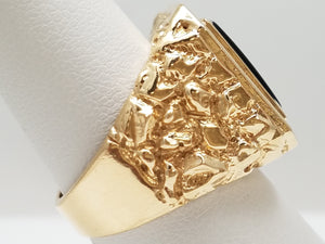 Studly 14k Yellow Gold Natural Onyx Diamond Men's Nugget Ring