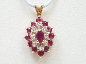 Dainty 10k Yellow Gold Natural Ruby Diamond Pendant